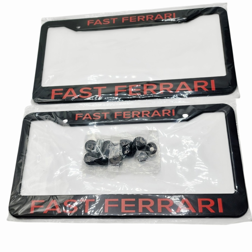 License Plate Frame Set Black Red for Ferrari Novelty Pair w/ Hardware